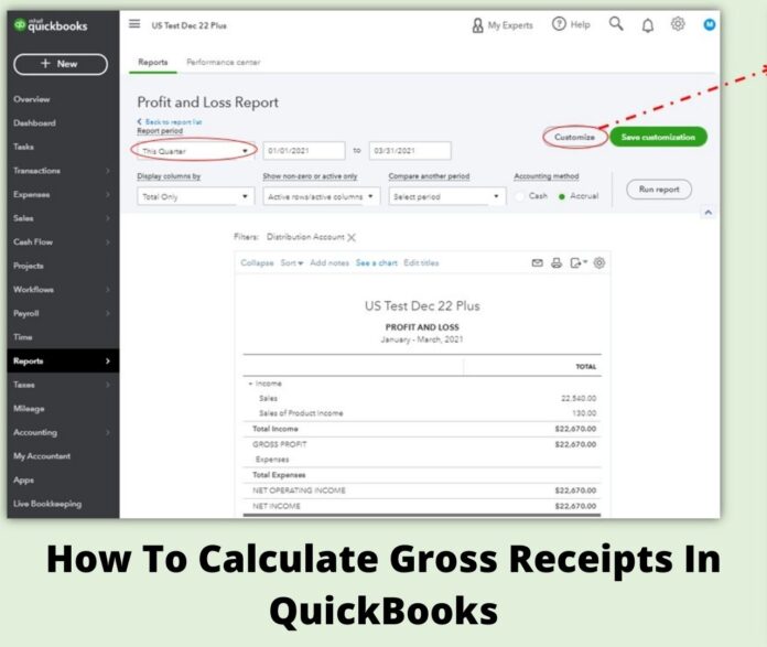 How to calculate gross receipts in QuickBooks